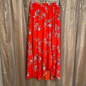Akira Bright Red Orange Floral Wrap Maxi Skirt, Large NWT